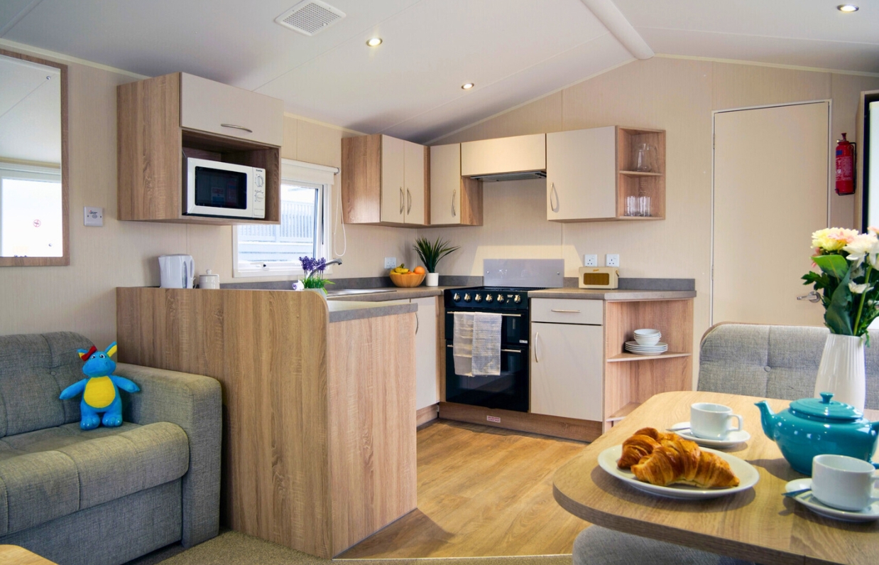 Internal of a caravan open plan kitchen