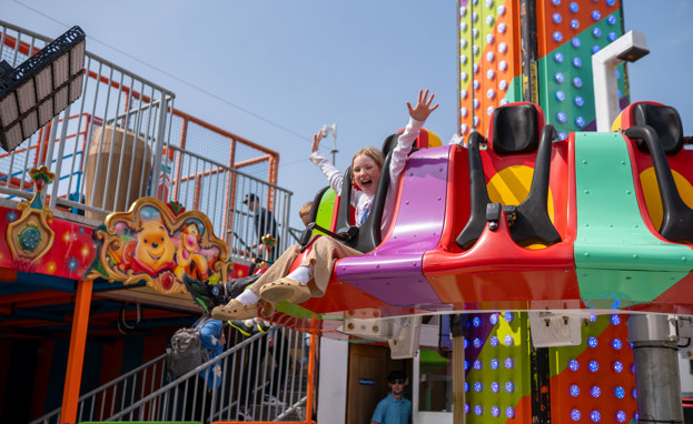 Children on a drop tower ride at Southside Funfair