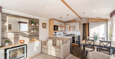 Internal of a caravan open plan living space