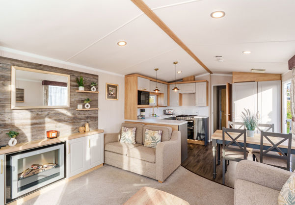 Internal of a caravan open plan living space