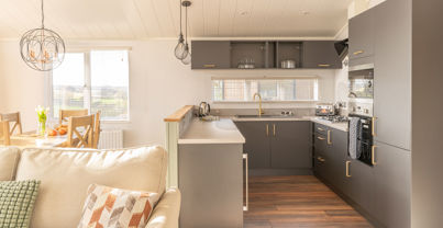 Open Plan U-shaped Kitchen with grey units