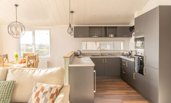 Open Plan U-shaped Kitchen with grey units