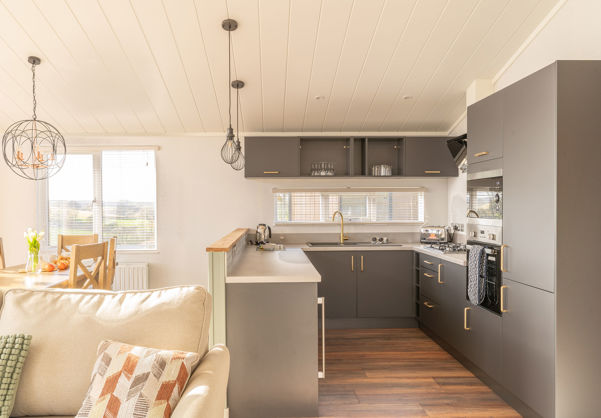 Open Plan U-shaped Kitchen with grey units
