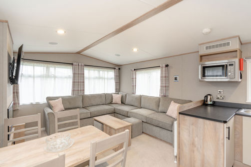Internal of a caravan open plan living space