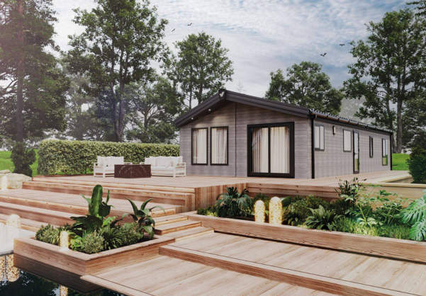 External of a lodge on pitch with decking