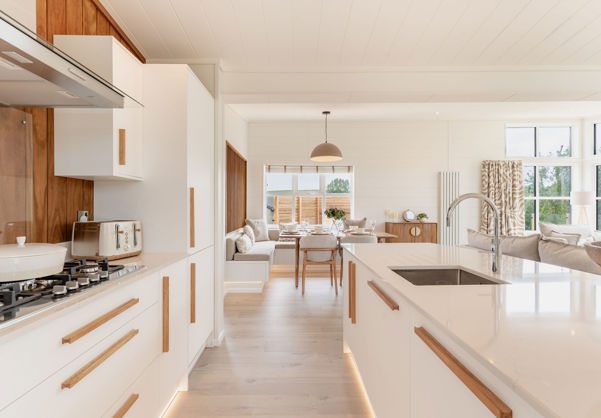 Internal of a luxury lodge open plan kitchen diner
