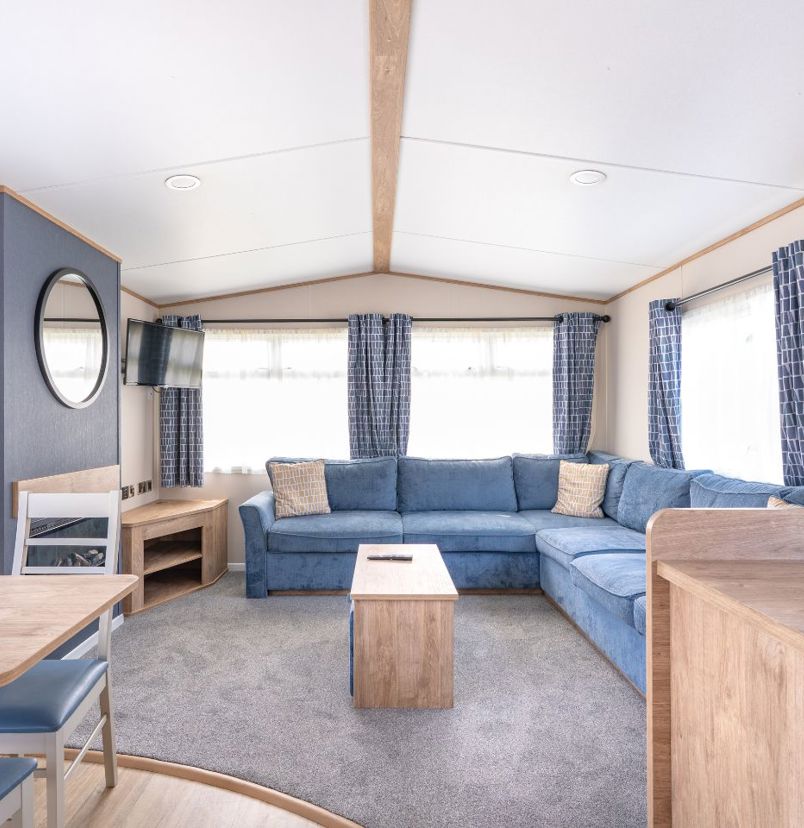 Internal of a caravan open plan living space