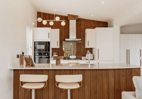 Internal of a luxury lodge open plan kitchen