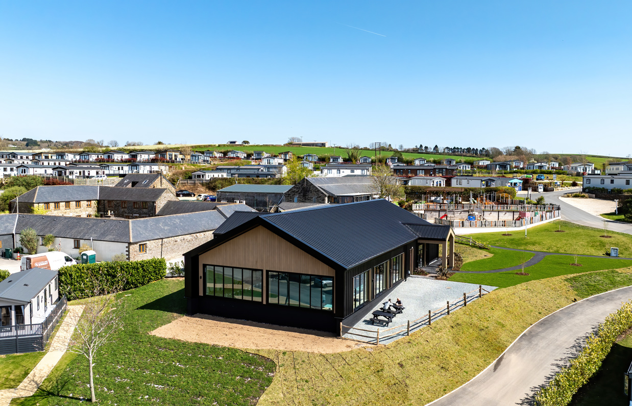 An aerial view of The Barn on Tregoad Holiday Park 