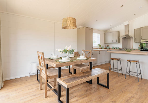 Internal of a luxury lodge open plan kitchen diner