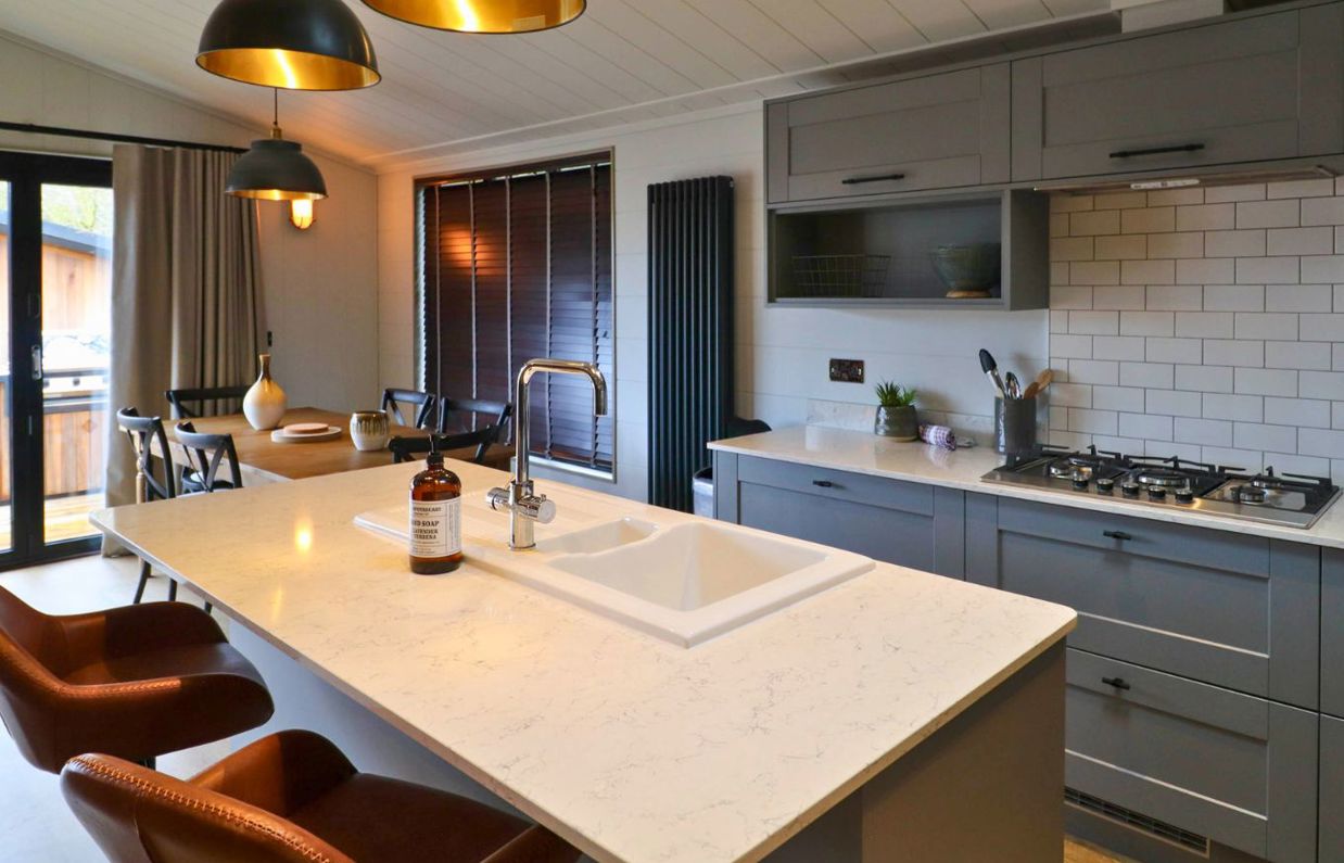 Internal of a luxury lodge open plan kitchen diner