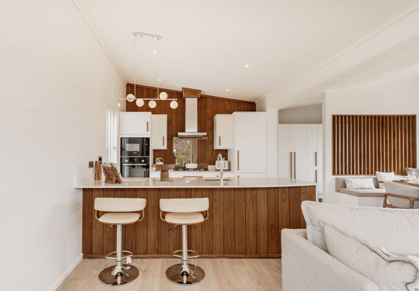 Internal of a luxury lodge open plan kitchen