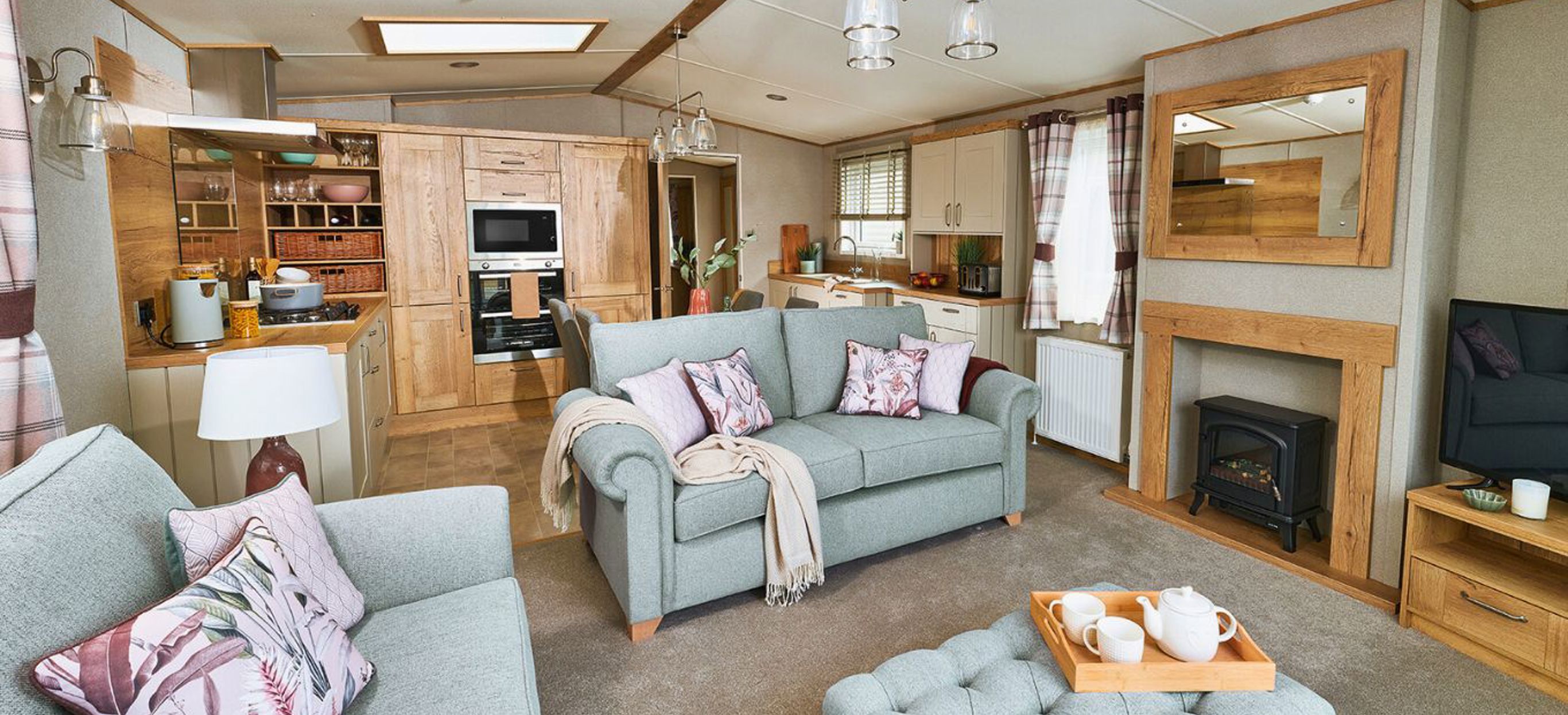 Internal of a caravan open plan living space