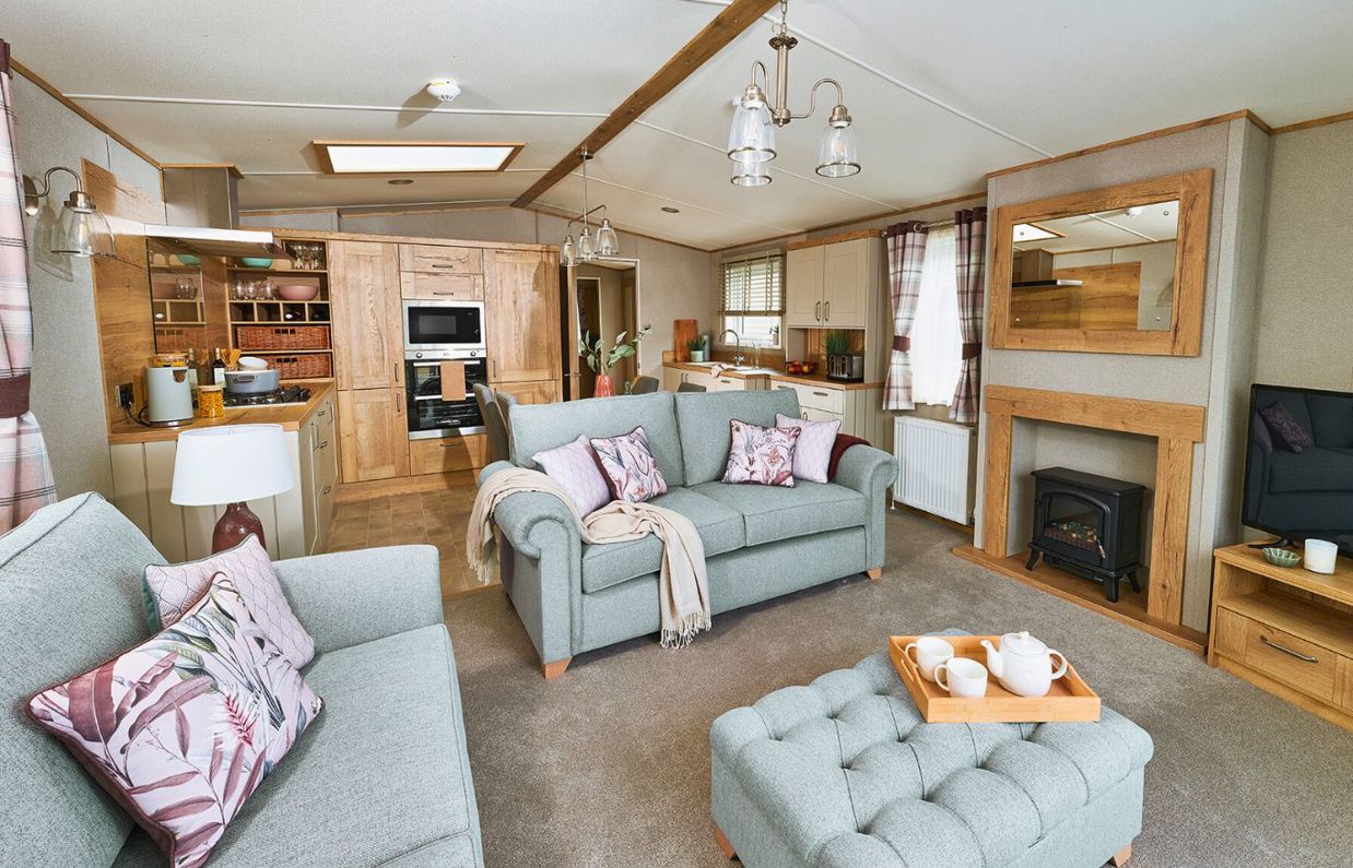 Internal of a caravan open plan living space
