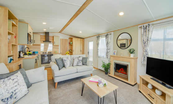 Internal of a caravan open plan living space