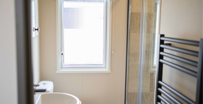 Internal of a caravan bathroom with shower