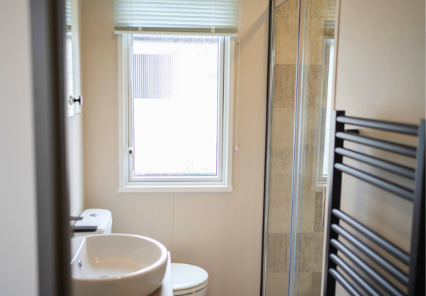 Internal of a caravan bathroom with shower