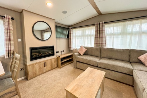 Internal of a caravan open plan living space