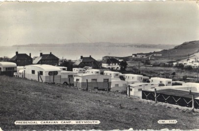 A black and white old photo of Prebendal Caravan Camp, now known as Bowleaze Cove Holiday Park & Spa