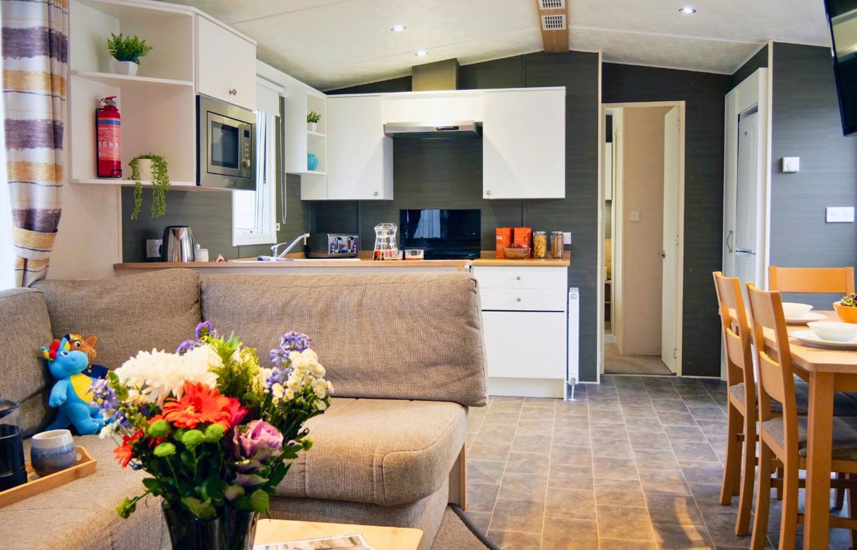Internal of a caravan open plan living space