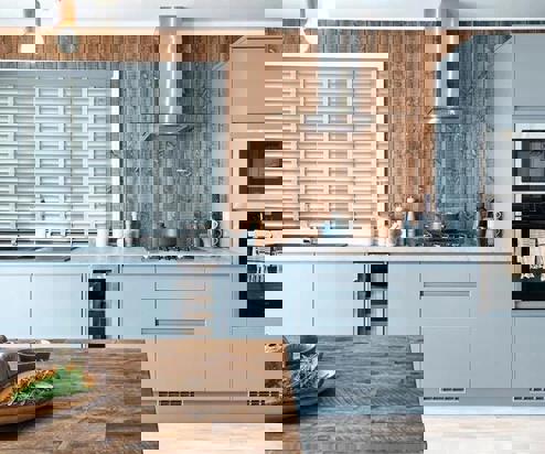 Internal of a luxury lodge open plan kitchen