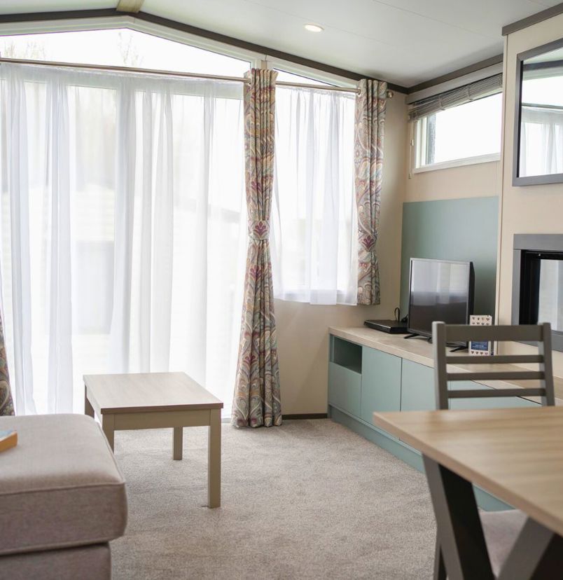 Internal of a caravan open plan living space