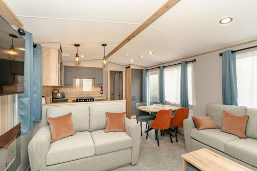Internal of a caravan open plan living space