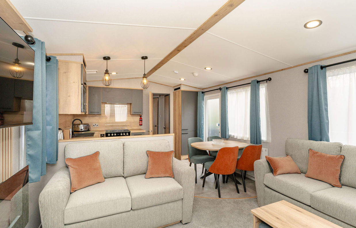 Internal of a caravan open plan living space