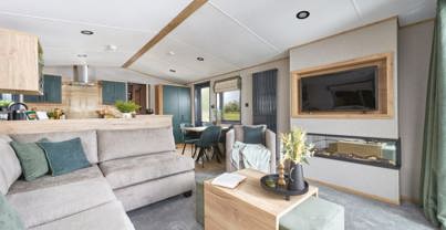 Internal of a caravan open plan living space