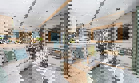 Internal of a caravan open plan living space