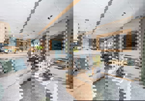 Internal of a caravan open plan living space