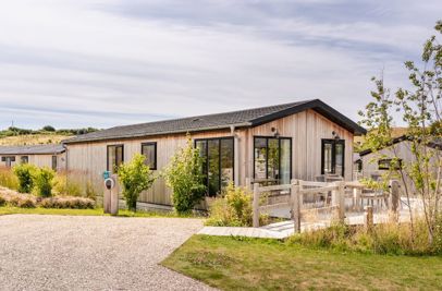 External of a luxury lodge with decking