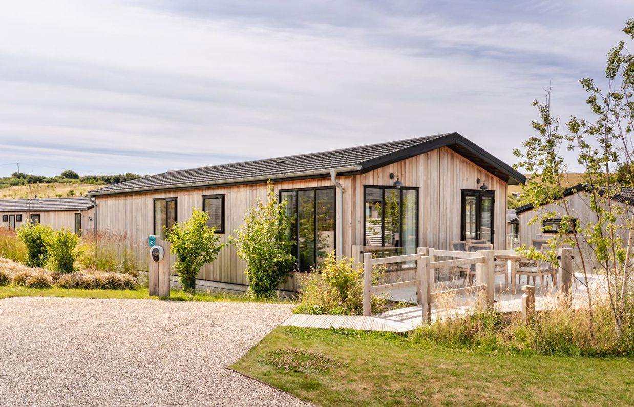 External of a luxury lodge with decking