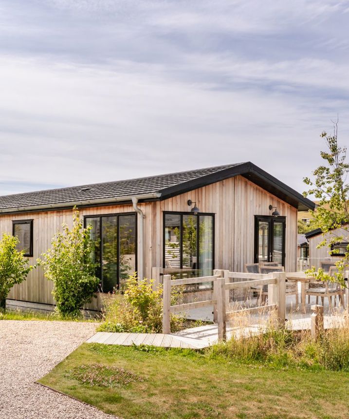 External of a luxury lodge with decking