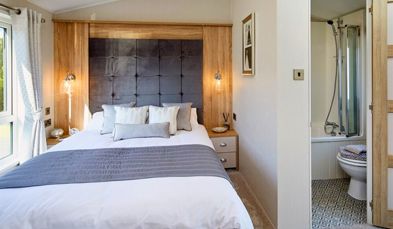 Internal of a caravan double bedroom ensuite