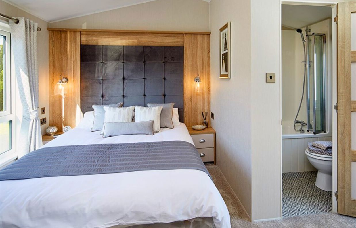 Internal of a caravan double bedroom ensuite