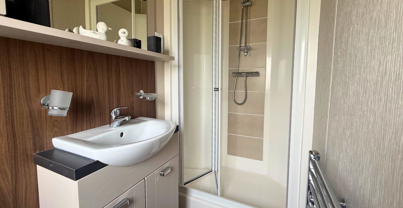 Internal of a caravan bathroom with shower