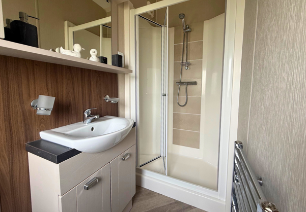 Internal of a caravan bathroom with shower