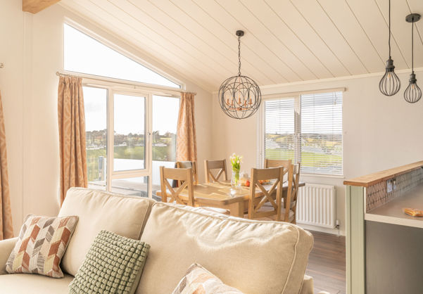 Dining area with modern farmhouse table and chairs
