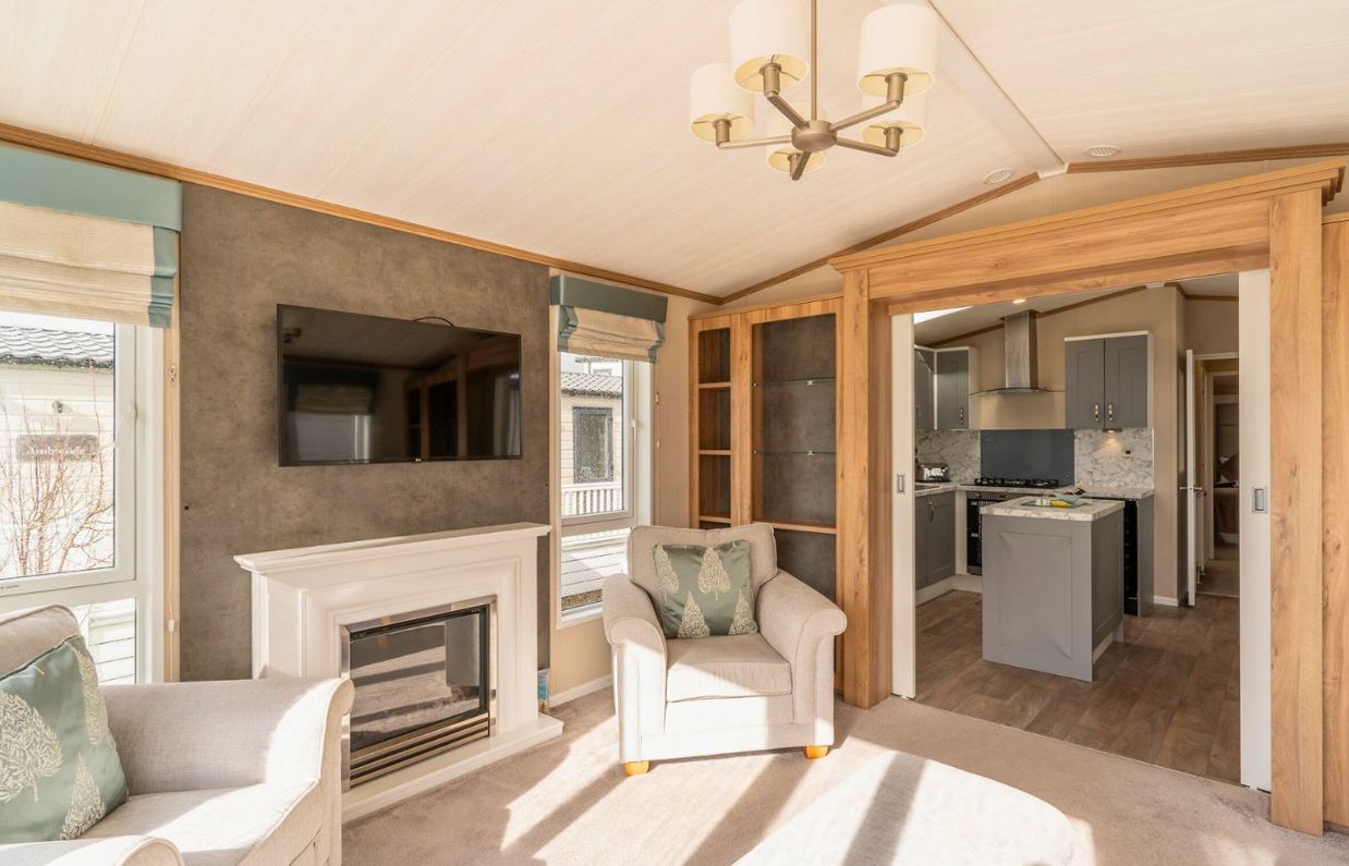 Internal of a caravan open plan living space