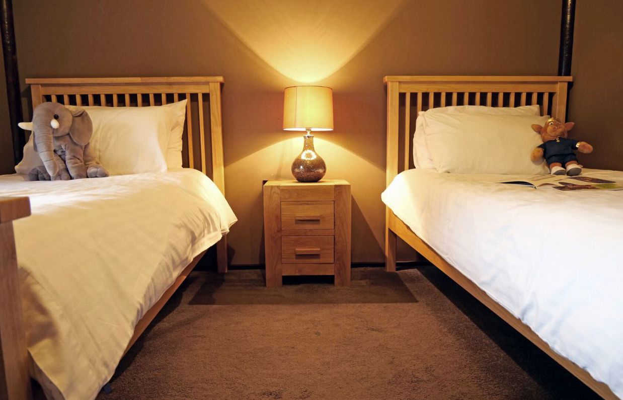 Internal of safari tent twin bedroom