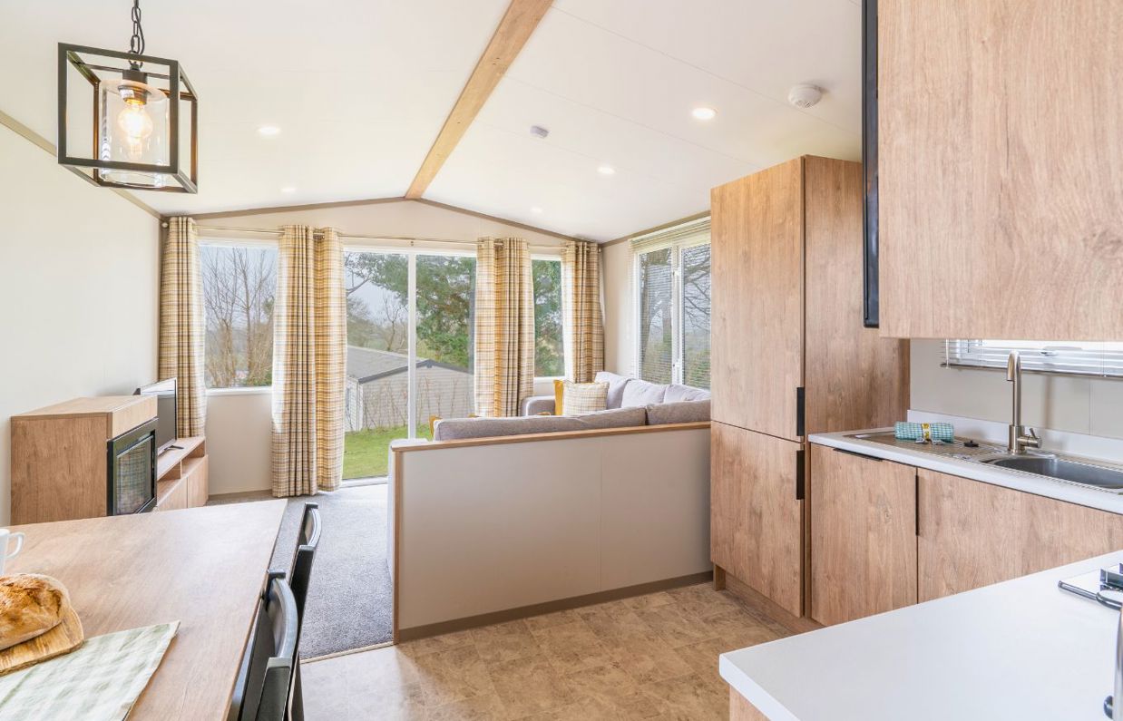 Internal of a caravan open plan living space