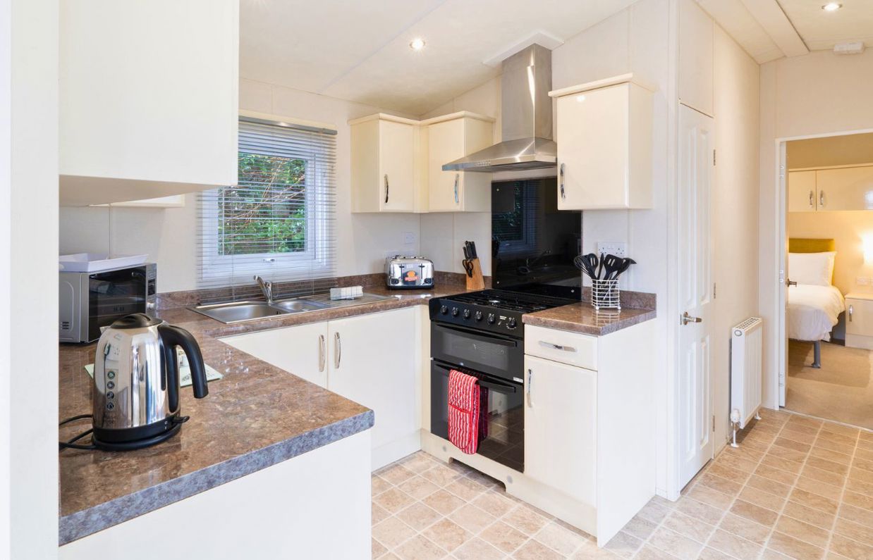 Internal of a caravan open plan kitchen