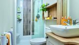 Internal of a caravan bathroom with shower toilet and sink