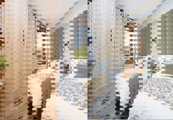 Internal of a caravan twin bedroom