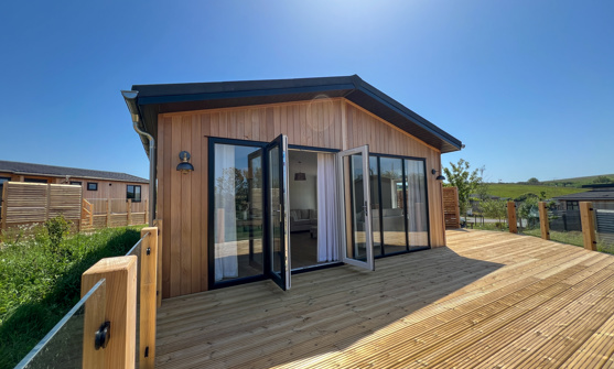 External of a luxury lodge with decking
