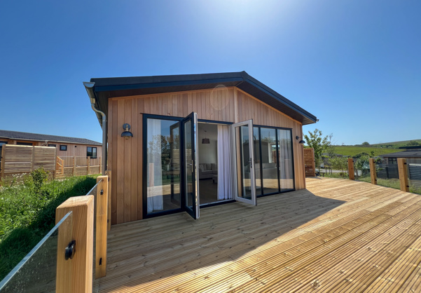 External of a luxury lodge with decking
