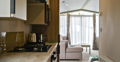 Internal of a caravan lounge kitchen