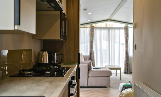 Internal of a caravan lounge kitchen