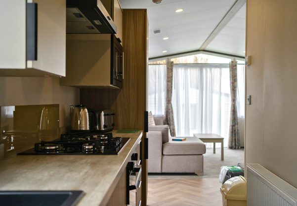 Internal of a caravan lounge kitchen